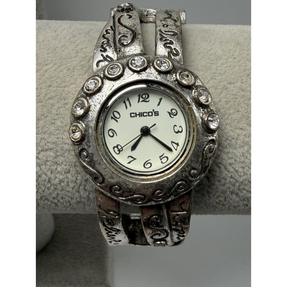 Chico's Cuff Watch New Battery 30MM 7" Silver Tone Magnetic Clasp